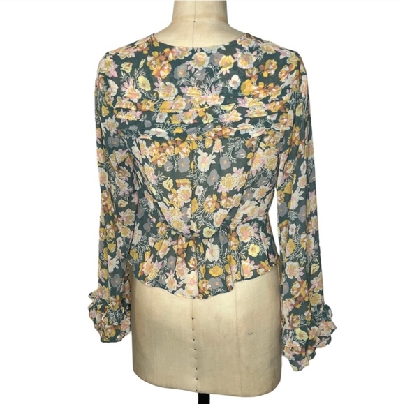 FREE PEOPLE x REVOLVE Maybel Happy Combo Ruffled Tie Front Chiffon Top NWT - Picture 7 of 13